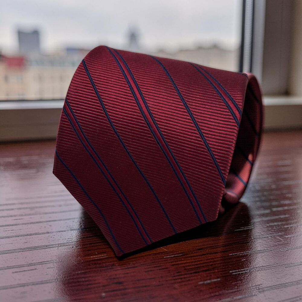 Brooks Brothers Makers Tie Red Blue Stripe All Silk Handmade USA 57.75 x 3.75